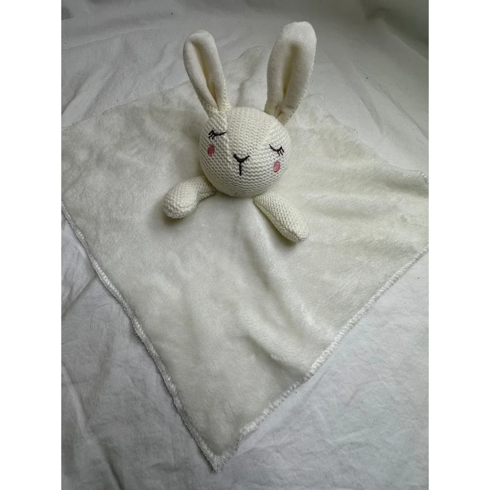 Walgreens‎ White Bunny Rabbit Baby Security Blanket 12x12 Knit Sleepy Eyes